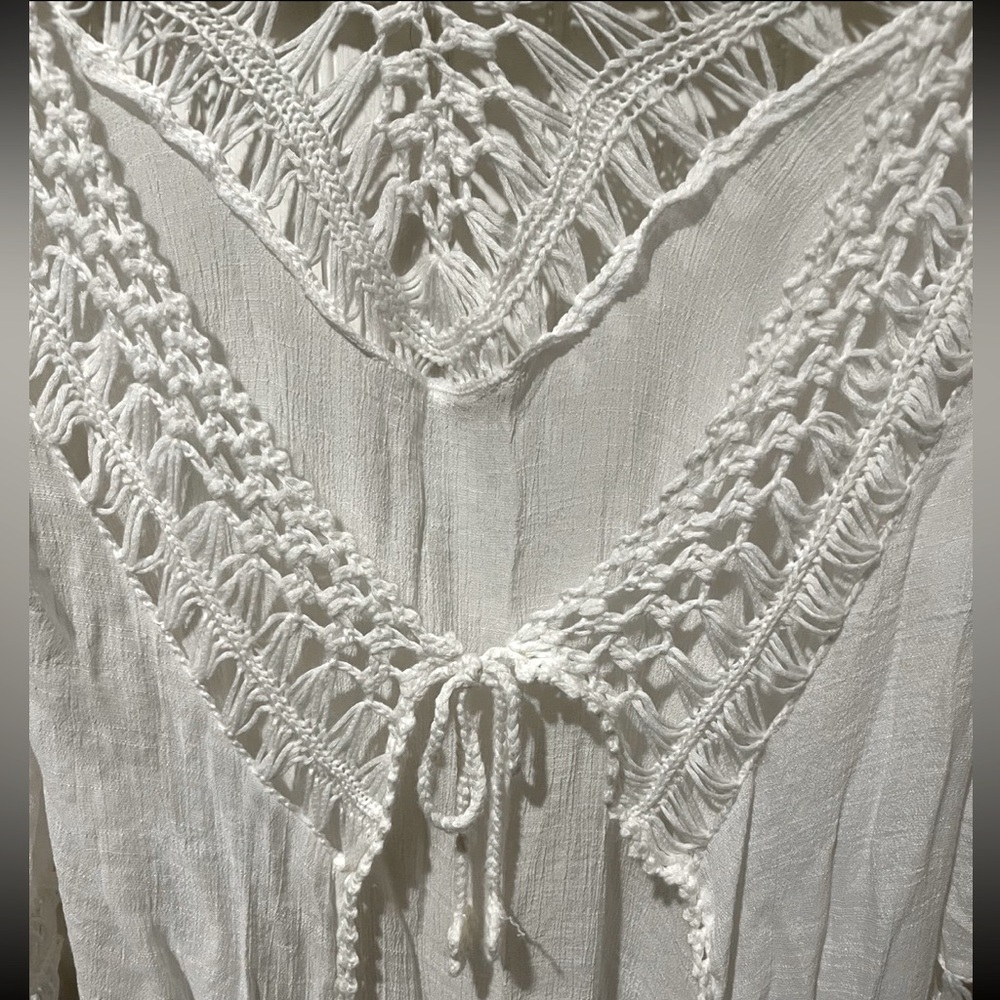 Boho Women White Fringe Swim Cover crochet design- One Size- Tie Front - Picture 3 of 8